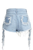 Light Blue Yellow Light Blue Dark Blue Denim Zipper Fly Mid Hole washing Zippered Straight shorts Bottoms