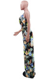 Colour Fashion Print Backless Spaghetti Strap Regular Jumpsuits