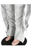 Black Elastic Fly Mid Solid Draped Loose Pants Pants