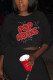 Black and red Fashion Casual Adult Print Pullovers O Neck Tops