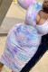 Blue Europe and America Ma'am OL V Neck Print Draped Gradient Plus Size