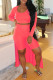 Fluorescent Pink Casual Solid Patchwork U Neck Three Pieces