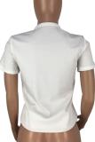 White O Neck Short Sleeve Solid Character Tees & T-shirts