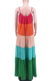 Colour Casual Solid Patchwork Spaghetti Strap Sling Dress Dresses