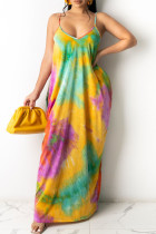 Multicolor Casual Off The Shoulder Sleeveless Slip Swagger Floor-Length Print Patchwork