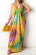 Multicolor Casual Off The Shoulder Sleeveless Slip Swagger Floor-Length Print Patchwork