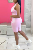 Pink Sportswear Print Patchwork U Neck Sleeveless Two Pieces
