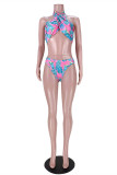 Pink Fashion Sexy Print Bandage Backless Swimwears