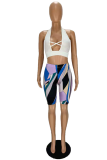 Pink Sexy Print Bandage Halter Sleeveless Two Pieces