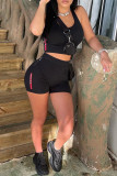 Black Casual Sportswear Solid Backless U Neck Sleeveless Two Pieces