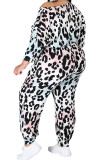 White Fashion Sportswear Adult Print Leopard Patchwork Draw String One Shoulder Plus Size 