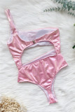Pink Fashion Sexy Solid Hollowed Out Backless Swimwears