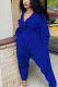 Peacock blue Casual Solid Patchwork V Neck Long Sleeve Regular Sleeve Short Two Pieces