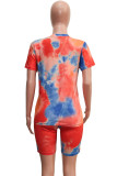 Multicolor Fashion Casual Print Basic O Neck Short Sleeve Two Pieces