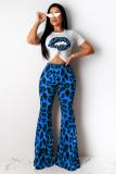Red Fashion Casual adult Leopard Lips Print Print Loose Short Sleeve