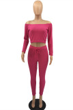 Orange Fashion Casual Solid Backless Off the Shoulder Long Sleeve Two Pieces