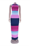 Blue Fashion Sexy Print Basic Half A Turtleneck Sleeveless Dress