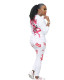 White Elastic Fly Print pencil Pants Two-piece suit