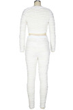 White Casual Striped Solid Patchwork V Neck Long Sleeve Regular Sleeve Short Two Pieces