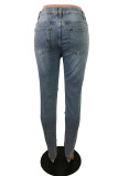 Grey Street Solid Ripped Buttons Mid Waist Regular Denim