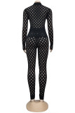 Red British Style Solid Hollowed Out See-through O Neck Long Sleeve Two Pieces