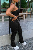 Black Active Solid pencil Sleeveless Two Pieces