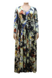 Black knitting Lightly cooked V Neck Print Floral Plus Size 