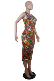 White Fashion Casual adult Patchwork Print Character Two Piece Suits pencil Sleeveless Two Pieces