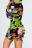 White Casual Living Print Basic V Neck Regular Romper