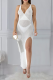 White Sexy Solid Patchwork Spaghetti Strap Irregular Dress Dresses