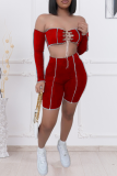Grey Street Solid Bandage Strapless Long Sleeve Two Pieces