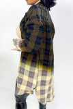 Red Fashion Casual Plaid Print Cardigan Turndown Collar Outerwear