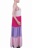 Purple Casual Color Lump Patchwork Spaghetti Strap Straight Dresses