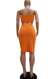 Orange Active Casual Wrapped chest Solid Plus Size