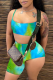 Cyan Sexy Print Patchwork Spaghetti Strap Sleeveless Two Pieces