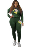 Blue Active Solid Two Piece Suits Print Patchwork pencil Long Sleeve