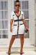 White OL Cap Sleeve Short Sleeves V Neck Step Skirt Knee-Length chain Solid Patchwork Club Dres