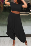 Purple Fashion Casual Solid Basic O Neck Short Sleeve Two Pieces