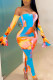 Orange Fashion Sexy Print Bateau Neck Skinny Jumpsuits