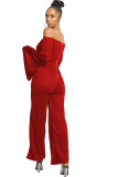 White Sexy Patchwork Solid Ruffled Long Sleeve one word collar Jumpsuits