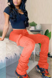 Orange Casual Solid Pocket Fold Boot Cut Patchwork Bottoms