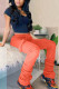 Orange Casual Solid Pocket Fold Boot Cut Patchwork Bottoms