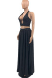 Blue Sexy Casual Solid Hollowed Out Backless Halter Sleeveless Two Pieces