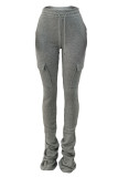 Orange Casual Solid Pocket Fold Boot Cut Patchwork Bottoms