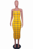 Gold Fashion Sexy Print Backless Spaghetti Strap Sleeveless Dress