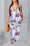 Pink Sexy Print Patchwork Spaghetti Strap Straight Dresses