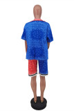 Multicolor Fashion Casual Print Patchwork Turndown Collar Short Sleeve Two Pieces