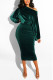 Black Green Fashion Casual Solid Basic Oblique Collar Long Sleeve Dress