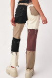 Coffee Fashion Casual Street Patchwork Patchwork Buttons Pants High Waist Denim