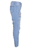Light Blue Denim High Hole pencil Pants Bottoms